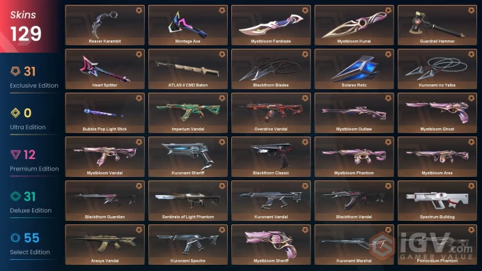 EU - 2830 VP- BlackThorn Set -MystBloom Set - Kuronami Set -MystBloom FanBlade -Reaver Karambit -Araxys Vandal - Sentinels Phantom - Full Access