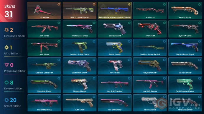 AP 31 skins 1 knifes | Radiant Entertainment System Phantom | RGX 11z Pro Phantom | .SYS Melee | Velocity Shorty | .SYS Stinger | V0144