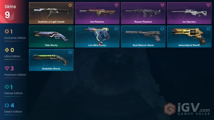 AP 9 skins | Sentinels of Light Vandal | Oni Phantom | Ion Operator | Reaver Phantom | Tilde Shorty | Soul Silencer Ghost | V0259