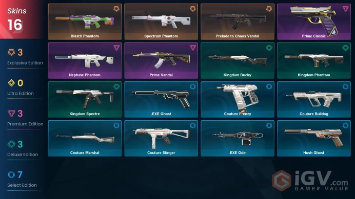 NA 16 skins | Prelude to Chaos Vandal | BlastX Phantom | Spectrum Phantom | Prime Vandal | Neptune Phantom | Prime Classic | V0222
