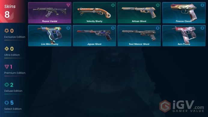 AP 8 skins | Reaver Vandal | Velocity Shorty | Artisan Ghost | Finesse Classic | Jigsaw Ghost | Live Wire Frenzy | Aero Frenzy | V0316