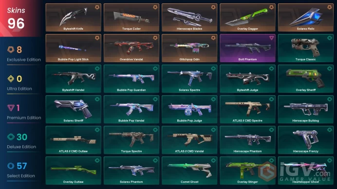 AP 96 skins | Bubble Pop Light Stick | Torque Coiler | Overlay Dagger | Overdrive Vandal | Solarex Relic | Byteshift Knife | V0330