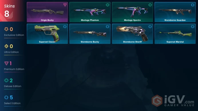 AP 8 skins | Origin Bucky | Montage Phantom | Montage Spectre | Superset Marshal | Stormborne Guardian | Stormborne Sheriff | V0357