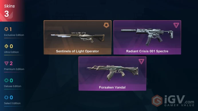 AP 3 skins | Sentinels of Light Operator | Radiant Crisis 001 Spectre | Forsaken Vandal | V0410
