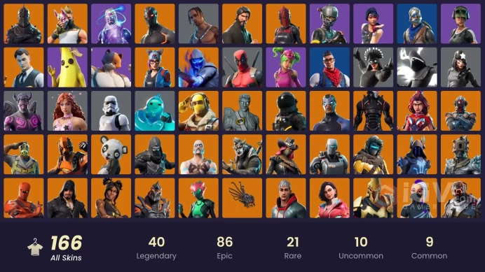 FA / 135 SKINS / BLACK KNIGHT / GALAXY / TRAVIS SCOTT / SPARKLE SPECIALIST / THE REAPER / FLOSS / ROYALE KNIGHT / TAKE THE L