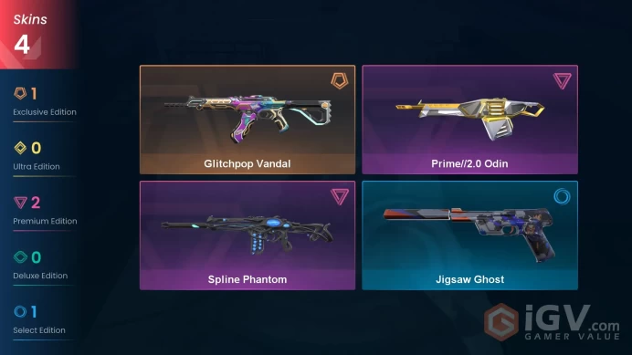 EU 4 skins | Glitchpop Vandal | Spline Phantom | Prime//2.0 Odin | Jigsaw Ghost | V0580
