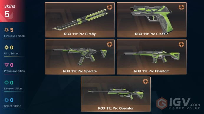 EU 5 skins | RGX 11z Pro Firefly | RGX 11z Pro Phantom | RGX 11z Pro Operator | RGX 11z Pro Spectre | RGX 11z Pro Classic | V0587
