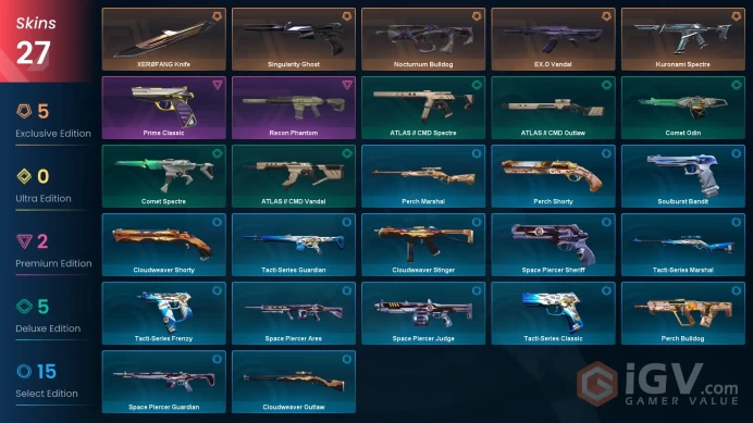 NA 27 skins | XERØFANG Knife | Kuronami Spectre | EX.O Vandal | Recon Phantom | Singularity Ghost | Nocturnum Bulldog | Prime Classic | V0570