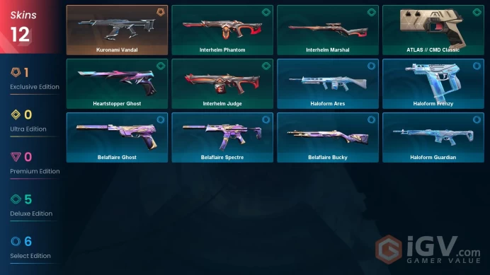 AP | 12 skins | Kuronami Vandal | Interhelm Judge | Heartstopper Ghost | Interhelm Phantom | Interhelm Marshal | ATLAS // CMD Classic | P2238