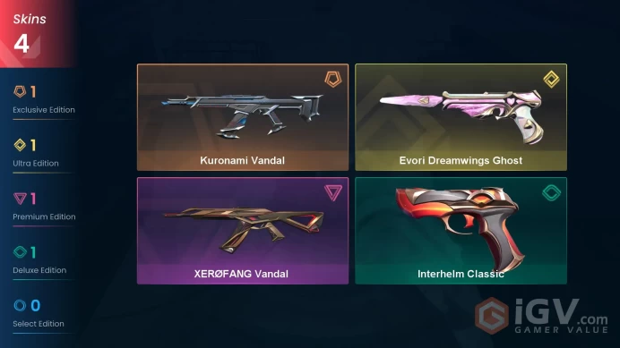 4 skins | Kuronami Vandal | Evori Dreamwings Ghost | XERØFANG Vandal | Interhelm Classic | X8272
