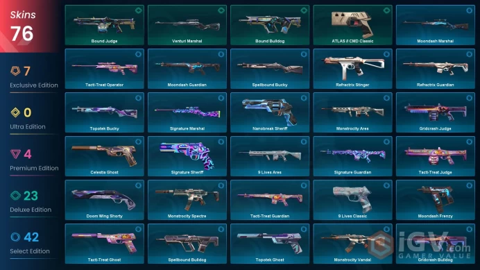 EU | 76 skins | Byteshift Knife | Venturi Knife | Tilde Knife | Solarex Relic | Bound | Reaver Phantom | Aemondir Vandal | Origin Vandal | D8964