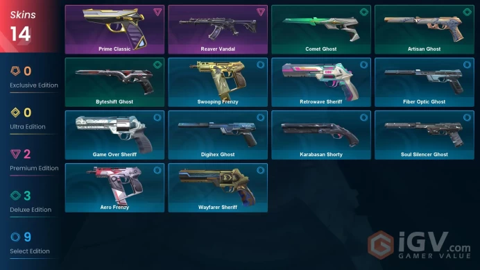 AP | 14 skins | Reaver Vandal | Prime Classic | Byteshift Ghost | Comet Ghost | Artisan Ghost | Swooping Frenzy | Digihex Ghost | O3444