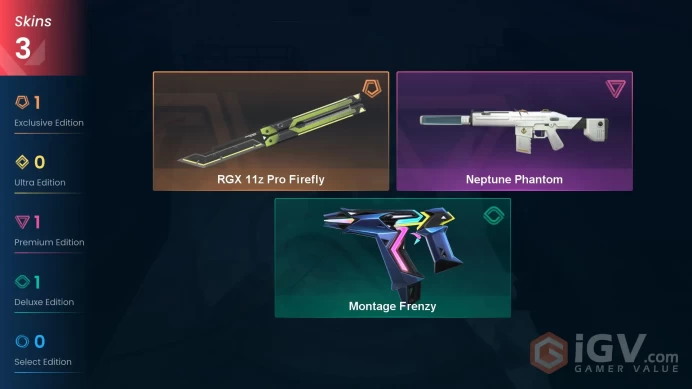 NA | 3 skins | RGX 11z Pro Firefly | Neptune Phantom | Montage Frenzy | H5014