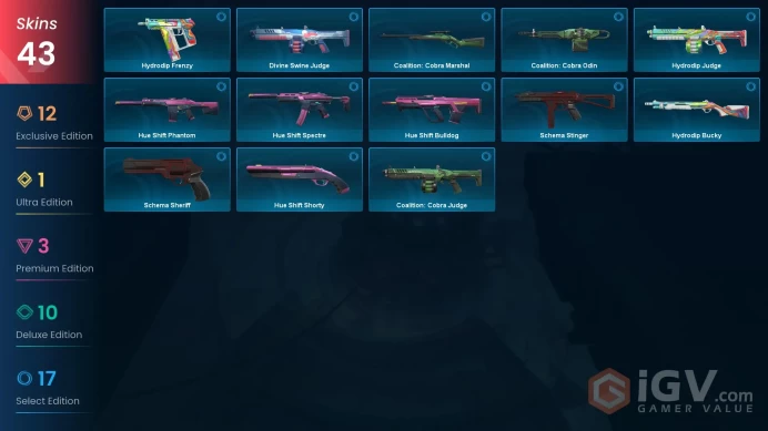 NA | 43 skins | RGX 11z Pro Firefly | Protocol 781-A Phantom | RGX 11z Pro Phantom | BlastX Phantom | Glitchpop Vandal | Prime Vandal | B6222
