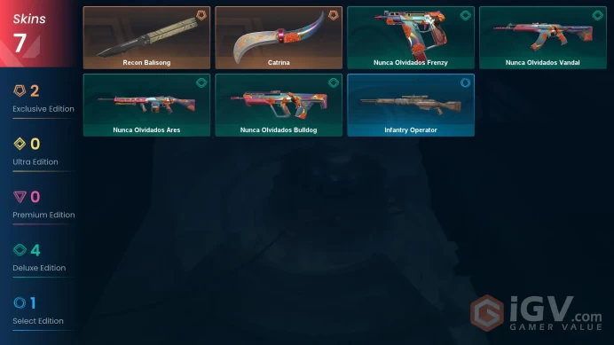 EU | 7 skins | Recon Balisong | Catrina | Nunca Olvidados Bulldog | Nunca Olvidados Ares | Nunca Olvidados Vandal | L1059