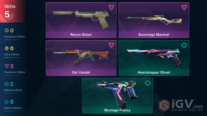 AP | 5 skins | Oni Vandal | Recon Ghost | Sovereign Marshal | Heartstopper Ghost | Montage Frenzy | S9404