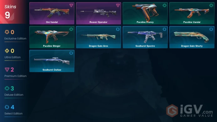 LA | 9 skins | Oni Vandal | Reaver Operator | Paceline Stinger | Paceline Vandal | Paceline Frenzy | Soulburst Outlaw | D5231
