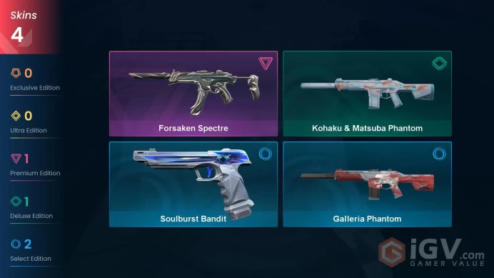 NA | 4 skins | Forsaken Spectre | Kohaku & Matsuba Phantom | Galleria Phantom | Soulburst Bandit | B6463