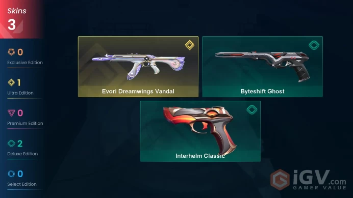 LA | 3 skins | Evori Dreamwings Vandal | Byteshift Ghost | Interhelm Classic | K9173