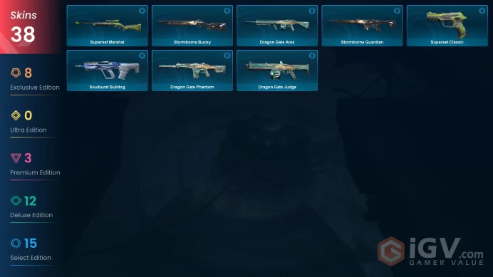 NA | 38 skins | Singularity Butterfly Knife | Neo Frontier Sheriff | Kuronami Sheriff | Sentinels of Light Vandal | Montage Axe | F8190