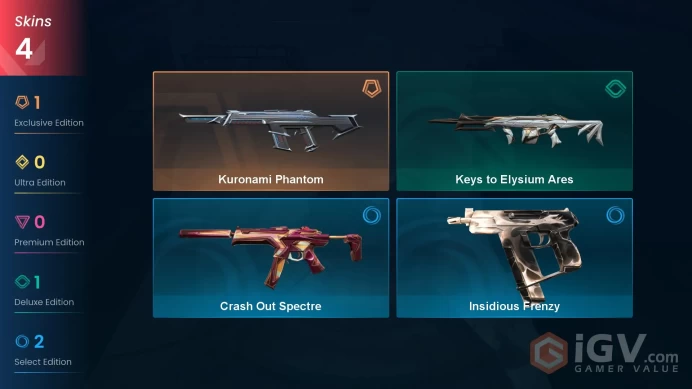 EU | 4 skins | Kuronami Phantom | Keys to Elysium Ares | Crash Out Spectre | Insidious Frenzy | H1739