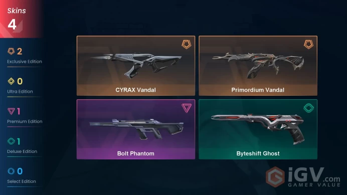 AP | 4 skins | Primordium Vandal | CYRAX Vandal | Bolt Phantom | Byteshift Ghost | S5058