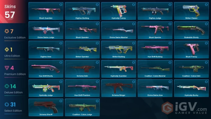 NA | 57 skins | Elderflame Operator | RGX 11z Pro Blade | Reaver Vandal | Oni Claw | Striker Knife | Velocity Karambit | Sovereign Sword | I8814