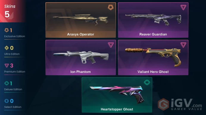 EU\TUR | 0 VP | 5 skins | Araxys Operator | Ion Phantom | Reaver Guardian | Valiant Hero Ghost | V0175