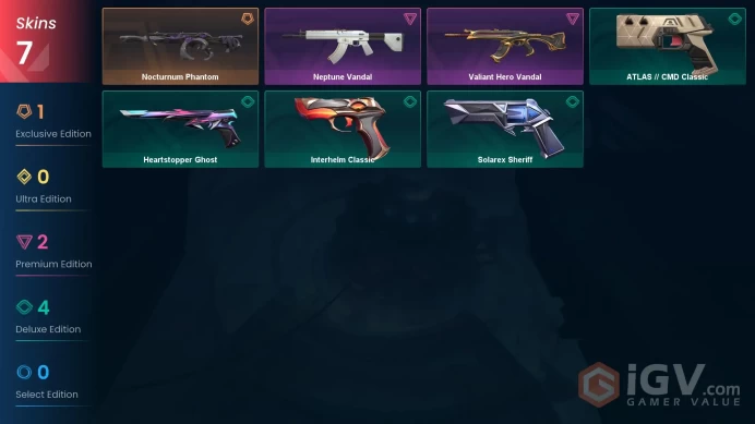 AP | 211 VP | 7 skins | Nocturnum Phantom | Valiant Hero Vandal | Neptune Vandal | Heartstopper Ghost | V0223