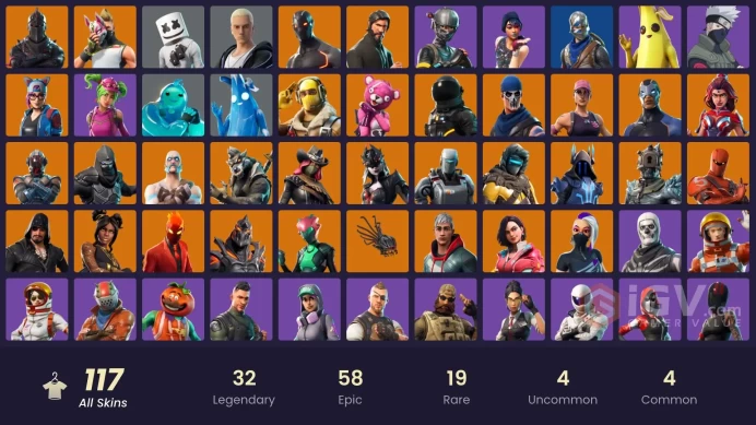 FA / 112 SKINS / BLACK KNIGHT / SPARKLE SPECIALIST / THE REAPER / BLUE SQUIRE / ROYALE KNIGHT / OG STW