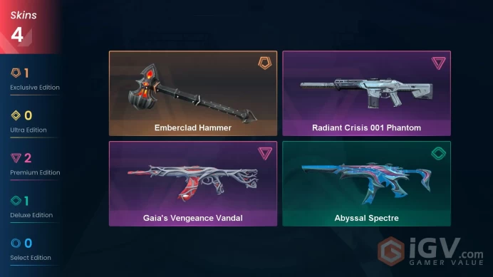AP | VP 659 | LVL 32 | Emberclad Hammer | Gaia's Vengeance Vandal | Radiant Crisis 001 Phantom | Abyssal Spectre | V0292