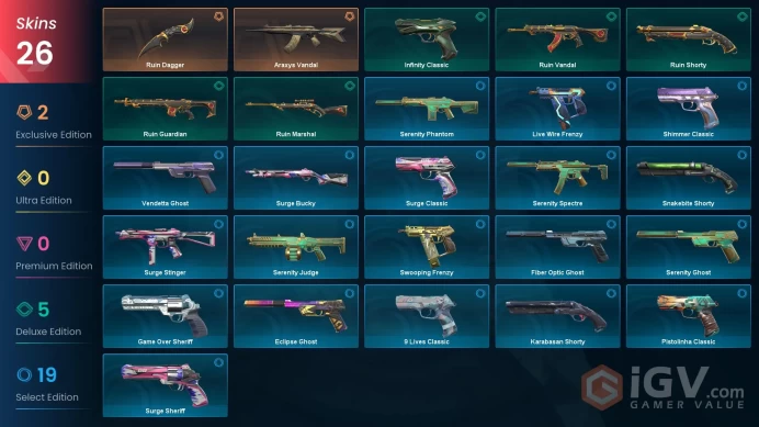 LA | VP 50 | LVL 195 | Araxys Vandal | Ruin Dagger | Ruin Vandal | Ruin Guardian | Infinity Classic | Ruin Shorty | Ruin Marshal | Karab | V0531