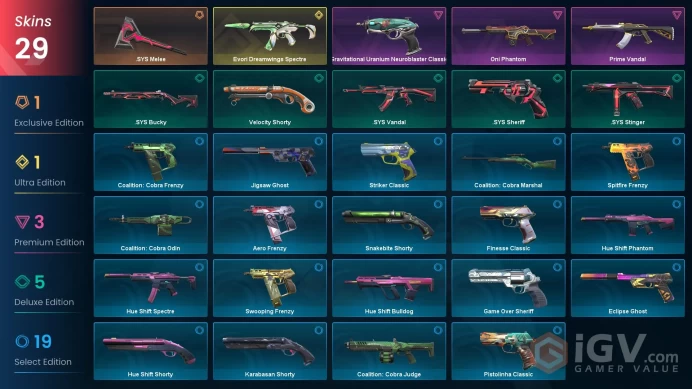 LA | VP 558 | LVL 180 | Evori Dreamwings Spectre | .SYS Melee | Prime Vandal | Oni Phantom | Gravitational Uranium Neuroblaster Classic  | V0579