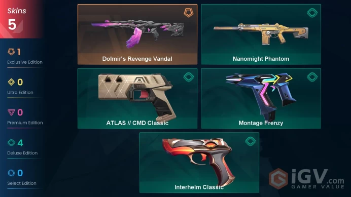 AP | VP 200 | LVL 69 | Dolmir's Revenge Vandal | Nanomight Phantom | Interhelm Classic | ATLAS // CMD Classic | Montage Frenzy | V0588