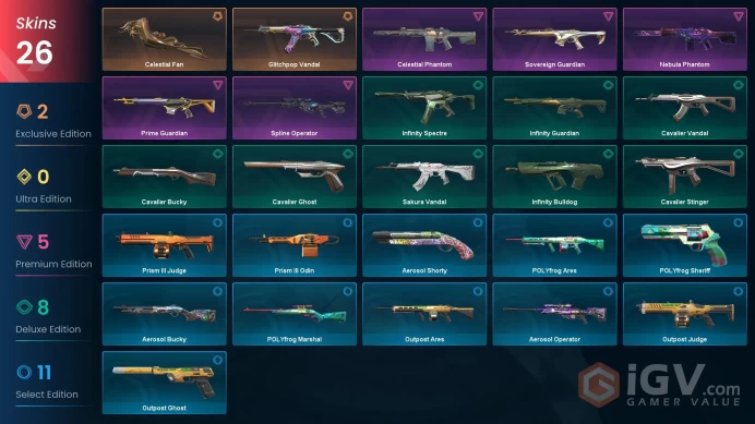 EU | VP 222 | LVL 1 | Glitchpop Vandal | Celestial Fan | Celestial Phantom | Sovereign Guardian | Spline Operator | Prime Guardian | Neb | V0625