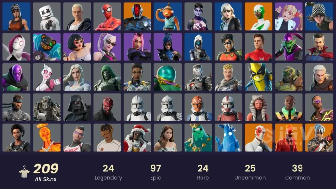 209 Skins - Parental Control ON -Mail Access - PC,PSN,XBOX,PSN - 73 Purchased Emotes - 57 Purchased Skins - 2200 VBucks -
