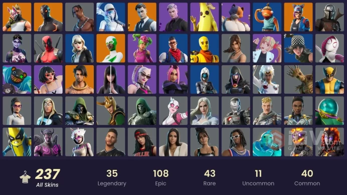 237 Skins - Mail Access - Travis Scott -  PC,PSN,XBOX,NINTENDO - Gold Midas - Gold Brutus - 62 Purchased Skins -91 Purchased Emotes
