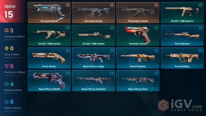 AP | VP 175 | LVL 51 | Primordium Vandal | Kuronami Sheriff | Kuronami Vandal | ATLAS // CMD Spectre | Interhelm Classic | ATLAS // CMD  | V0296