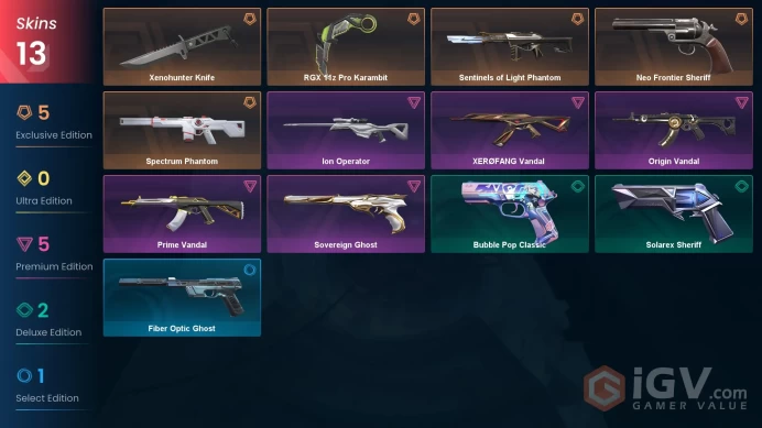 EU | VP 380 | LVL 113 | Neo Frontier Sheriff | Spectrum Phantom | RGX 11z Pro Karambit | Sentinels of Light Phantom | Xenohunter Knife | | V0693