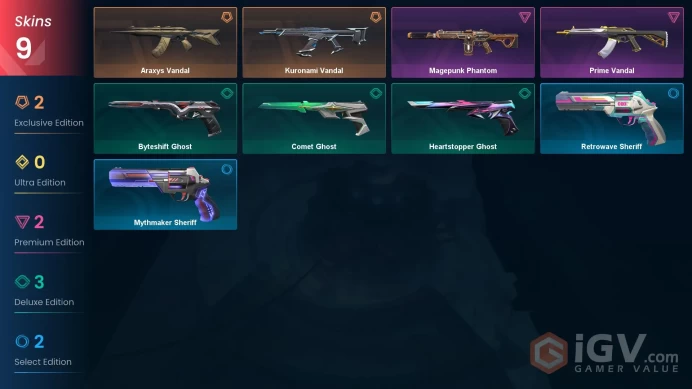 AP | VP 976 | LVL 138 | Araxys Vandal | Kuronami Vandal | Prime Vandal | Magepunk Phantom | Heartstopper Ghost | Comet Ghost | Byteshift | V0854