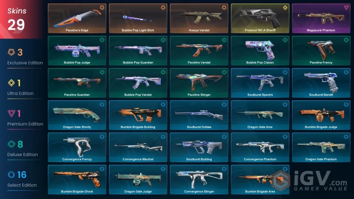 EU | VP 150 | LVL 51 | Protocol 781-A Sheriff | Araxys Vandal | Bubble Pop Light Stick | Paceline's Edge | Magepunk Phantom | Paceline S | V0872