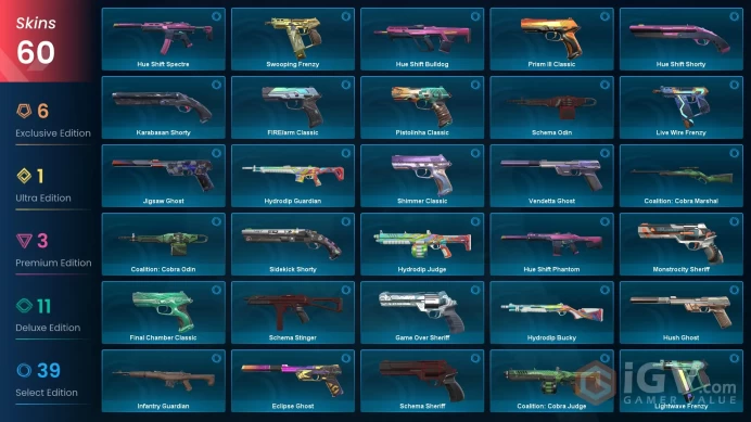 AP | 44 VP | 60 skins | Elderflame Vandal | Velocity Karambit | BlastX Phantom | Glitchpop Phantom | .SYS Melee | V0202