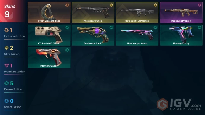 AP | VP 109 | LVL 143 | Phaseguard Ghost | Protocol 781-A Phantom | Origin Crescent Blade | Magepunk Phantom | Sandswept Sheriff | Monta | V0943