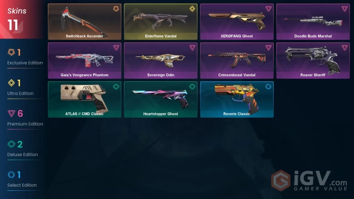 EU | Switchback Ascender | Elderflame Vandal | XERØFANG Ghost | Doodle Buds Marshal |Gaia's Vengeance Phantom | Reaver Sheriff | Sovereign Odin