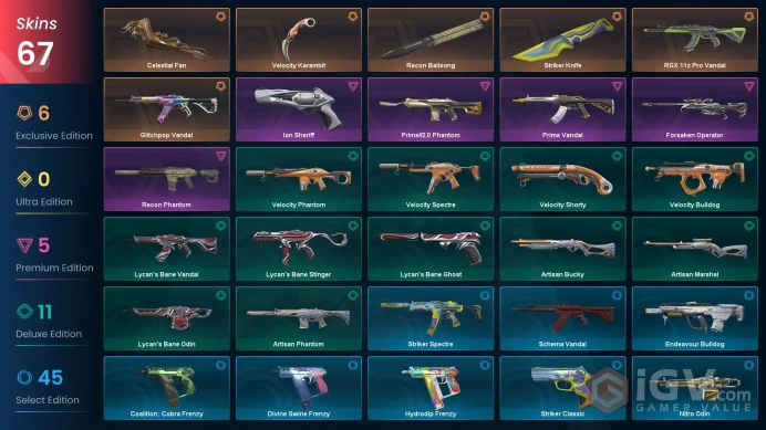 NA | VP 366 | LVL 220 | RGX 11z Pro Vandal | Glitchpop Vandal | Striker Knife | Recon Balisong | Velocity Karambit | Celestial Fan | Pri | V0931