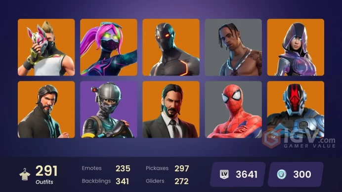 FA / 289 SKINS / TRAVIS SCOTT / THE REAPER / GLOW / ELITE AGENT / BLUE TEAM LEADER / ASTRO JACK / GOLD BRUTUS / GOLD MIDAS / PRODIGY / OG STW
