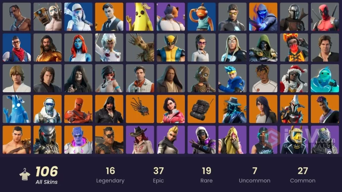 FA / 105 SKINS / TRAVIS SCOTT / GOLD MIDAS / GOLD BRUTUS / POINT PATROLLER / TRILOGY / PRODIGY / CLOUD STRIKER / STAGE 8 / MASKED FADE / XE