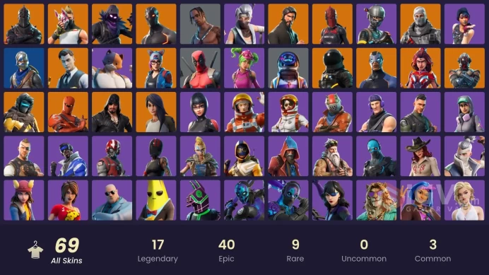 FA / 66 SKINS / BLACK KNIGHT / TRAVIS SCOTT / SPARKLE SPECIALIST / THE REAPER / BLUE SQUIRE / ROYALE KNIGHT / ELITE AGENT / BLUE TEAM LEADER /