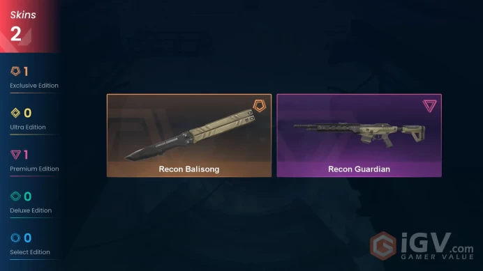 [EU] 2 SKINS | Recon Balisong  | Recon Guardian | Platinum 1 Last Rank | ~ 5,325 VP Inventory value