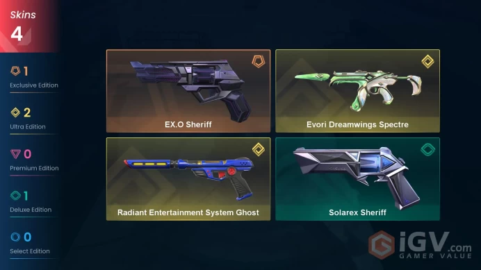 AP 4 skins | Evori Dreamwings Spectre | Radiant Entertainment System Ghost | EX.O Sheriff | Solarex Sheriff | V0240